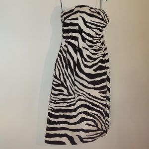 Strapless Graphic Black and White Zebra Print Dres
